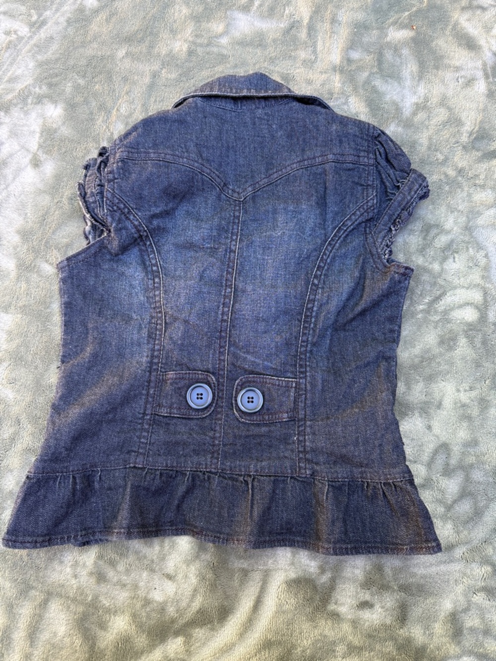 Jolt Indigo Denim Ruffle-Trim Buttoned Vest - Picture 2 of 5
